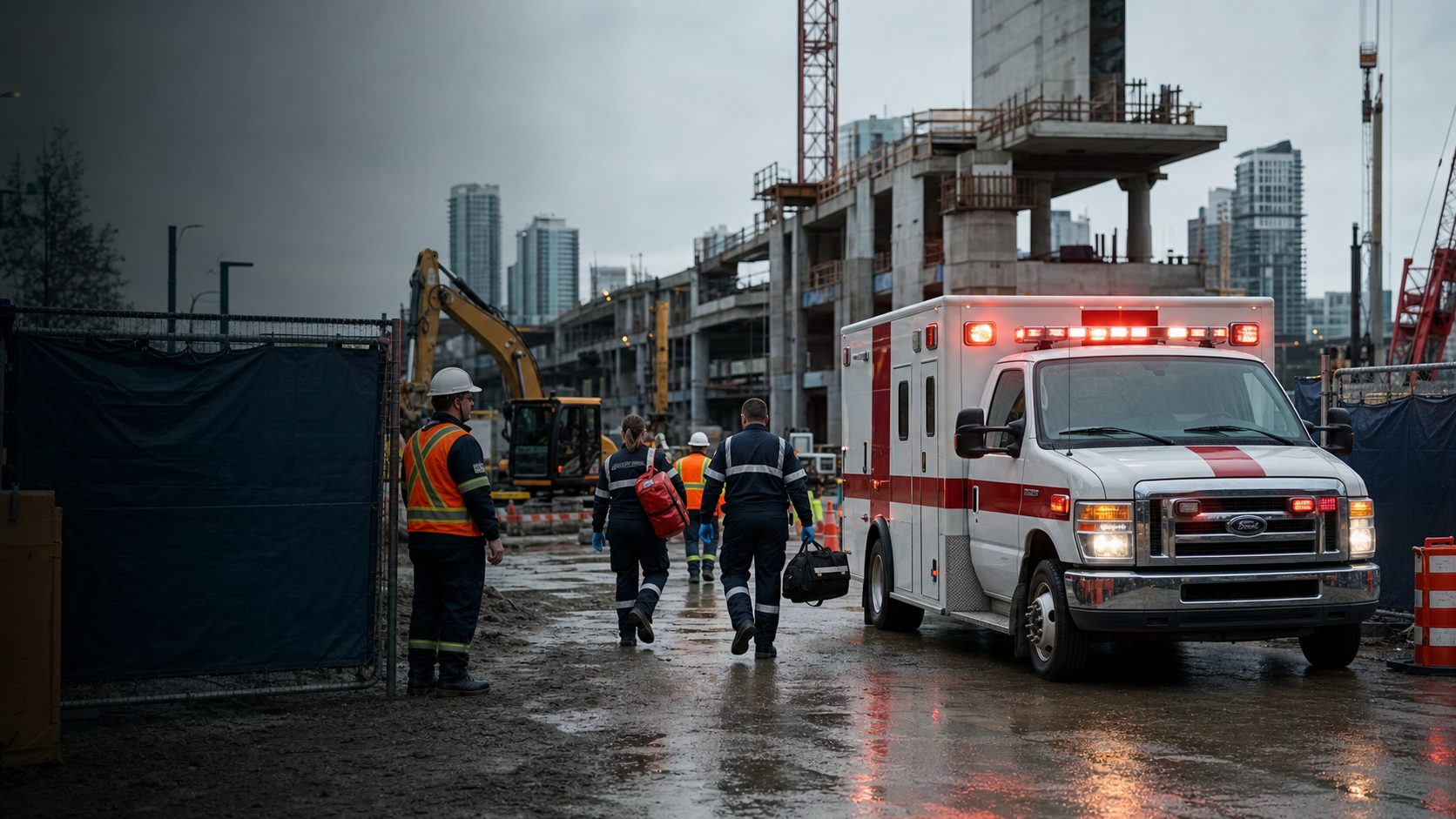 Site ambulance responding on an active construction project