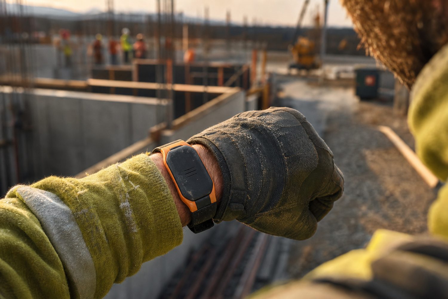 Screenless haptic safety wristband on a worker's gloved arm